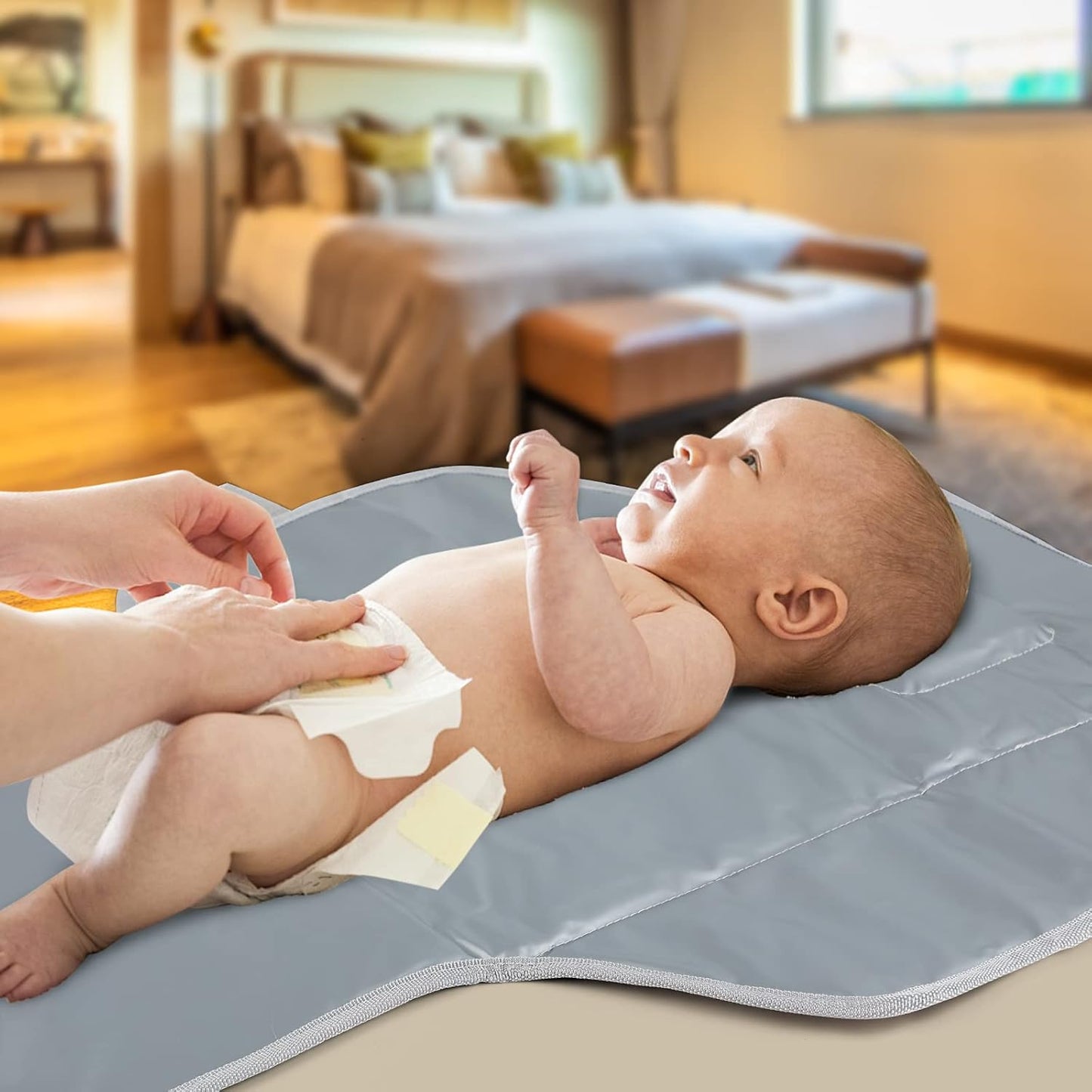 Portable Changing Pad Travel - Waterproof Compact Diaper Changing Mat with Built-in Pillow - Lightweight & Foldable Changing Station(Cute Elephant)