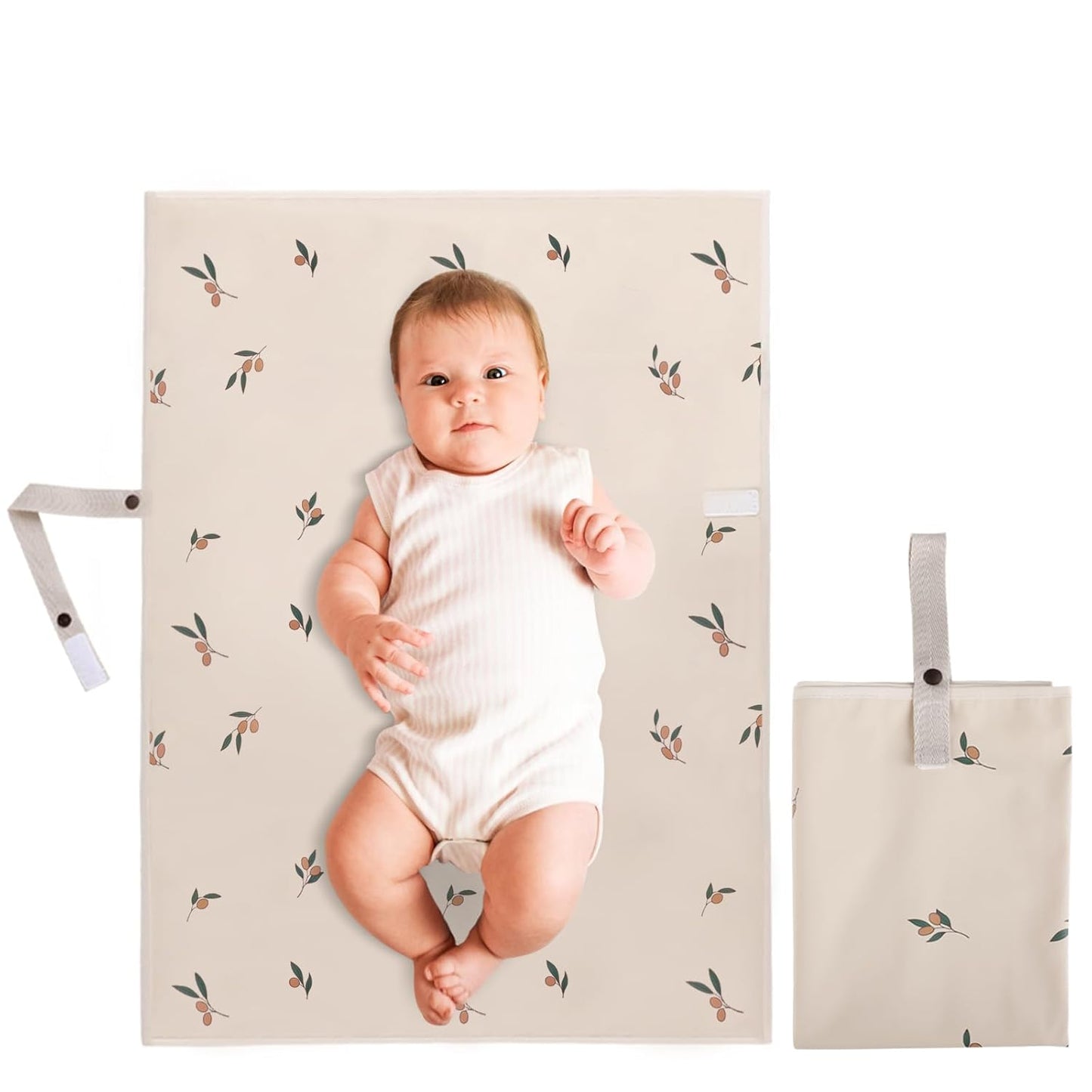 Vegan Leather Baby Changing Mat - Wipeable Portable Changing Pad, Foldable Travel Changing Mat for Baby, Newborns (Flower,20"*28")