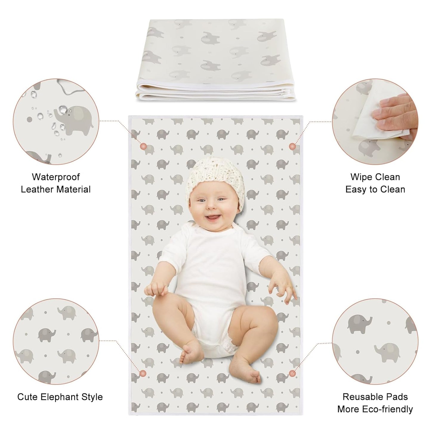 Vegan Leather Baby Changing Mat - Wipeable Portable Changing Pad, Foldable Travel Changing Mat for Baby, Newborns (Flower,20"*28")