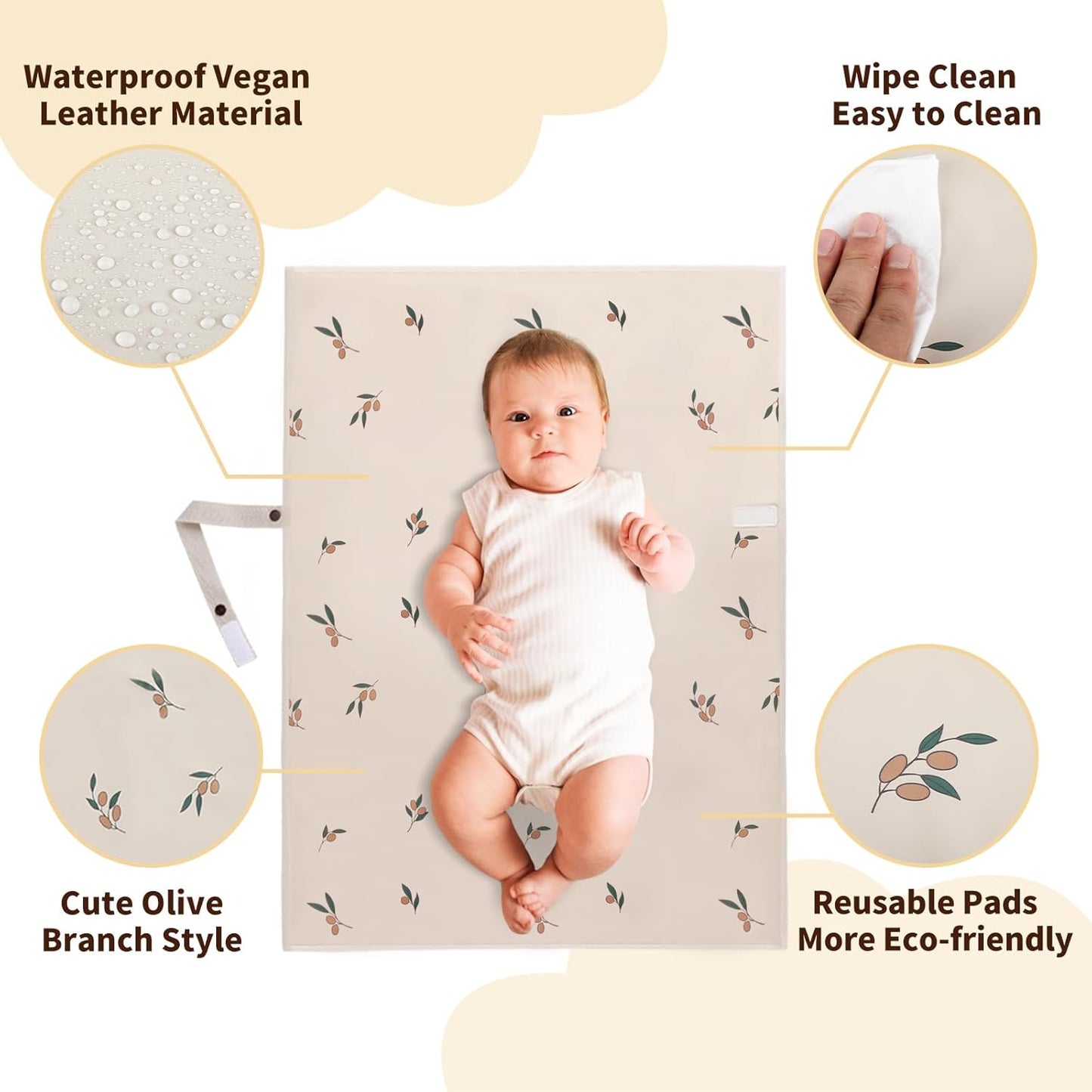 Vegan Leather Baby Changing Mat - Wipeable Portable Changing Pad, Foldable Travel Changing Mat for Baby, Newborns (Flower,20"*28")