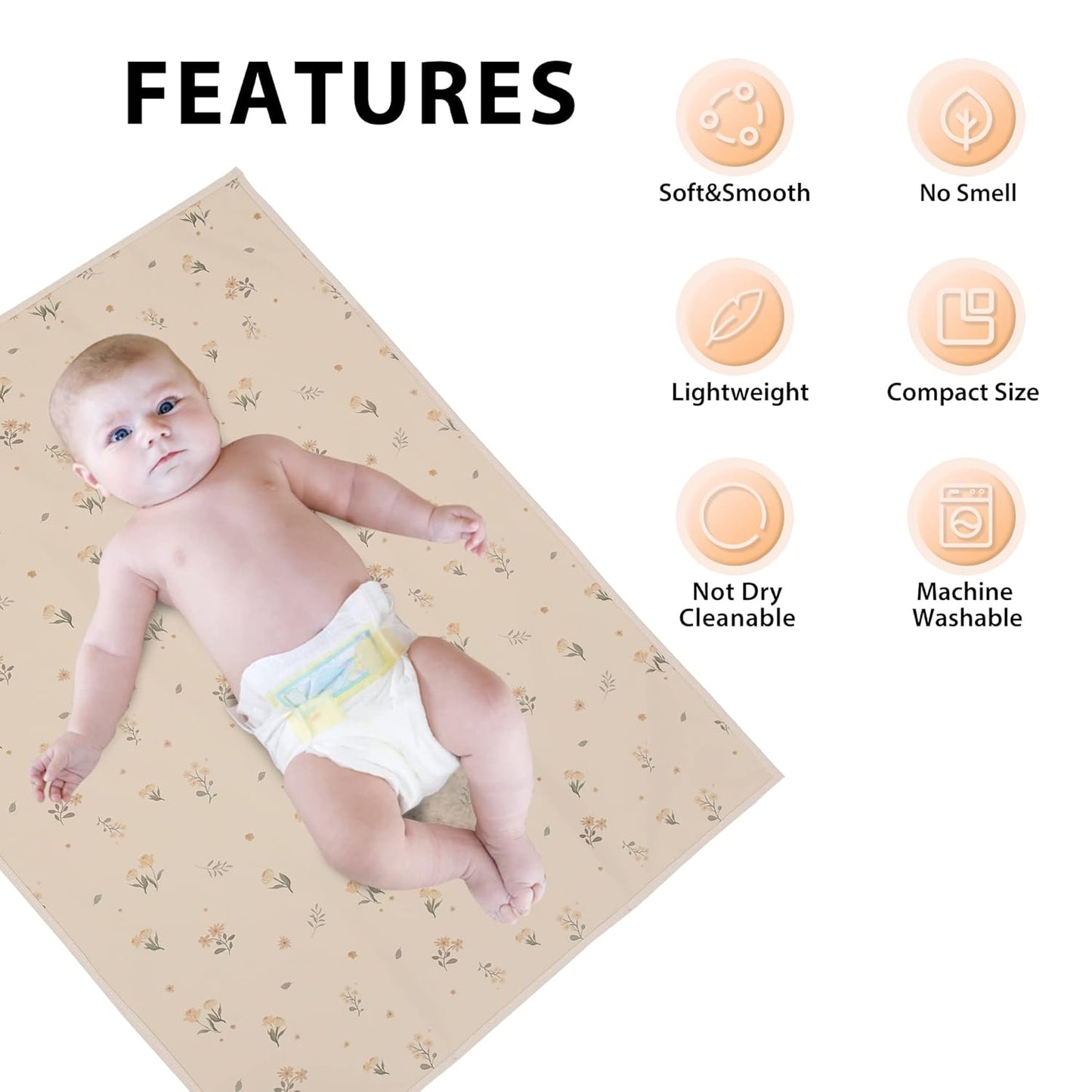 Vegan Leather Baby Changing Mat - Wipeable Portable Changing Pad, Foldable Travel Changing Mat for Baby, Newborns (Flower,20"*28")