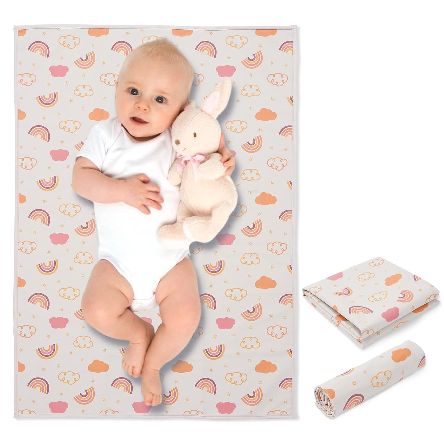 Vegan Leather Baby Changing Mat - Wipeable Portable Changing Pad, Foldable Travel Changing Mat for Baby, Newborns (Flower,20"*28")