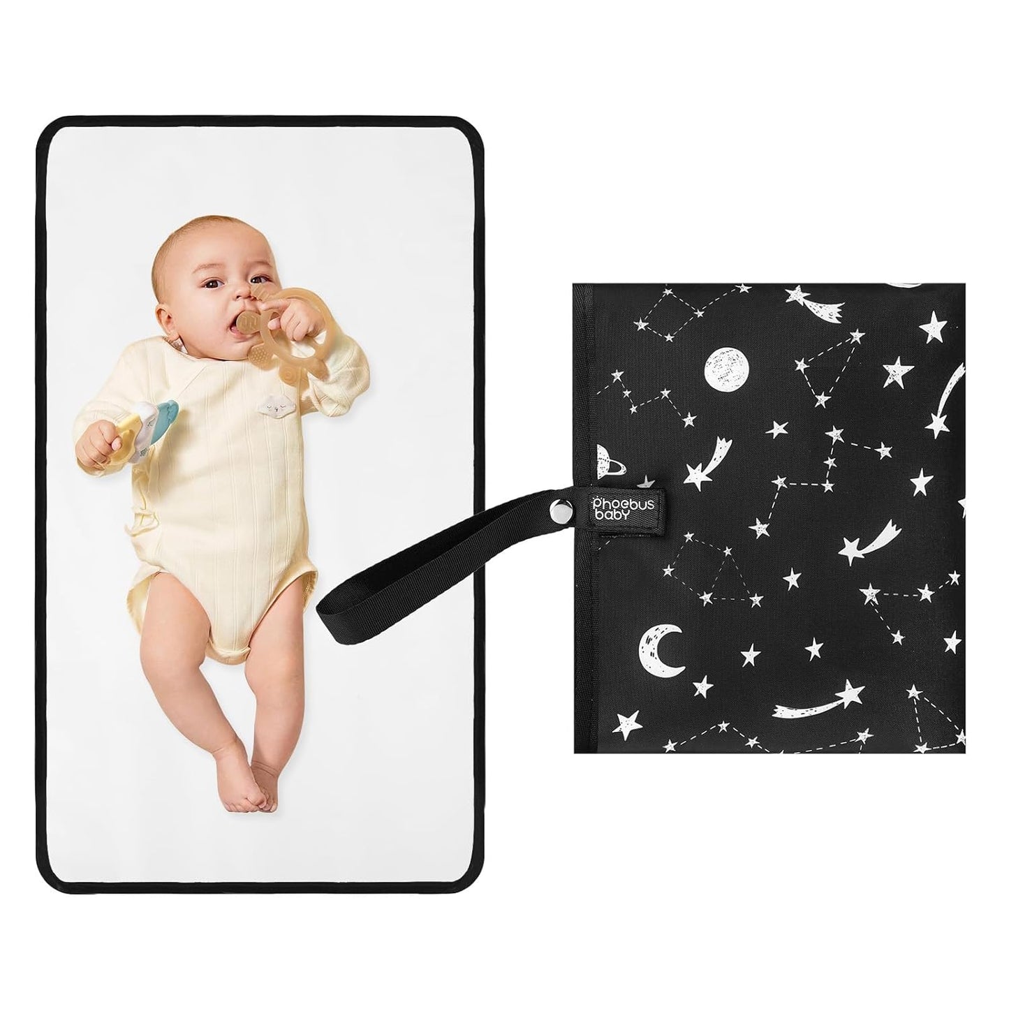 Portable Diaper Changing Pad for Baby - Waterproof Compact Changing Mat with Wrist Strap - Wipeable Travel Changing Pad for Diaper Bag(Pink Flowers)