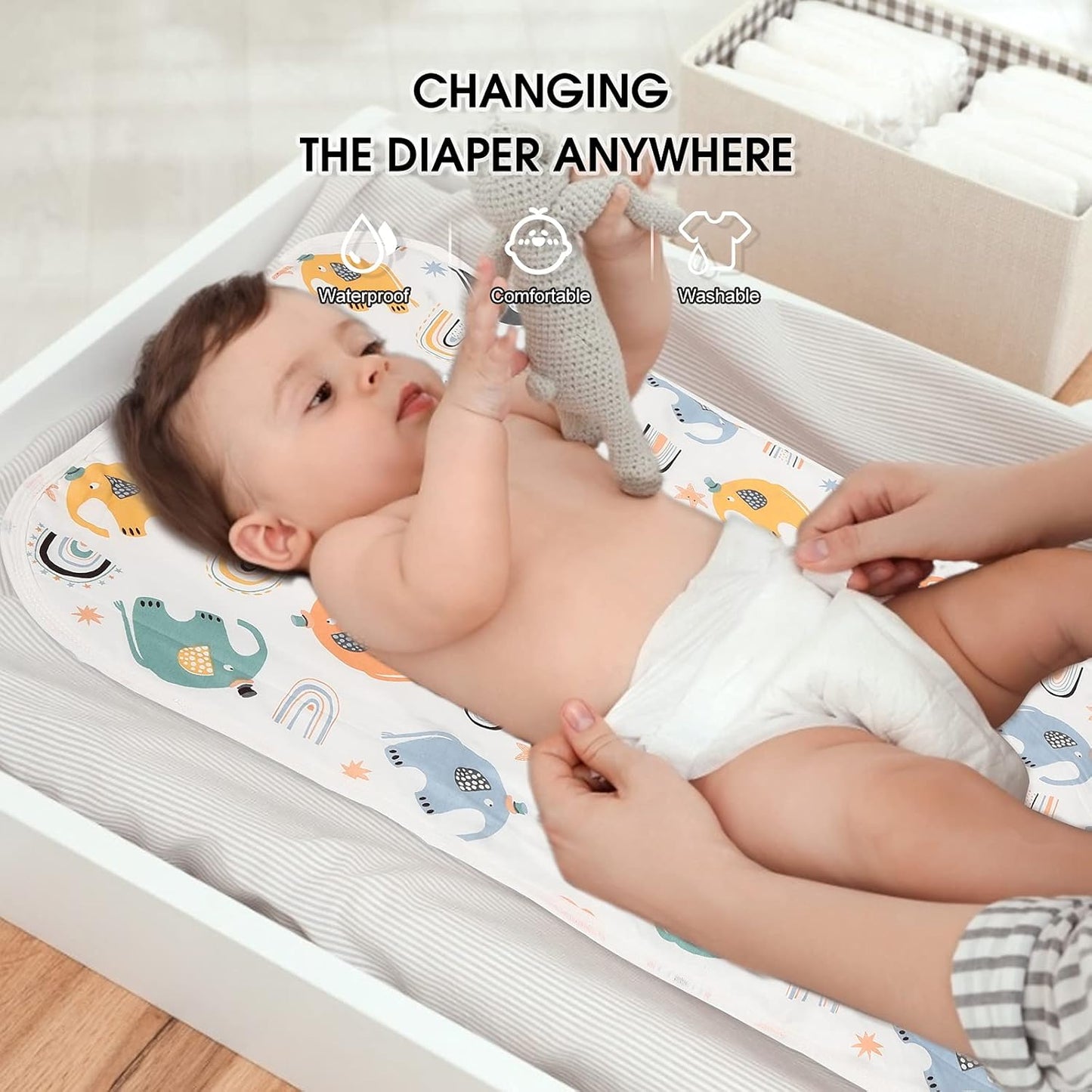 Baby Diaper Changing Pad, 21 5/8" x 31.5" Waterproof Changing Pad Liners - Reusable Soft and Absorbent Portable Changing Mat(Flower1PCS)