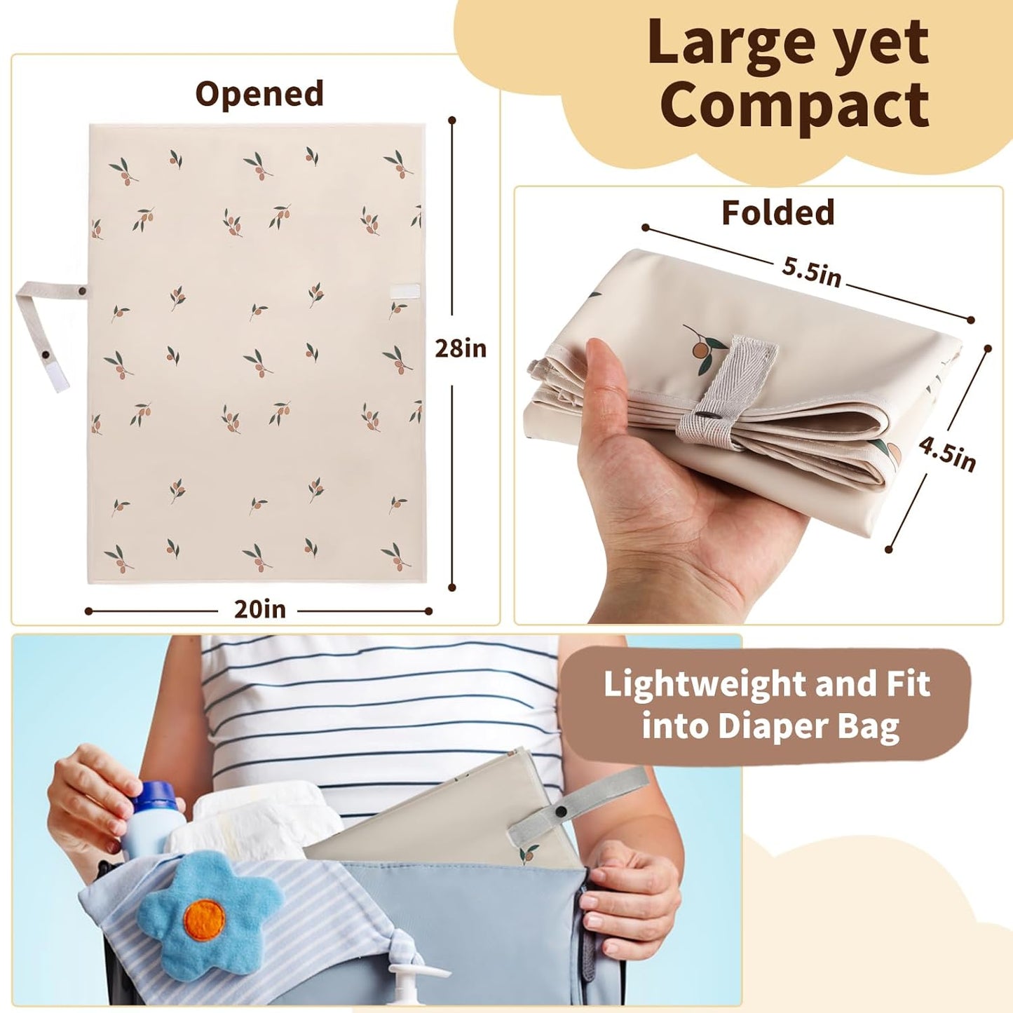 Vegan Leather Baby Changing Mat - Wipeable Portable Changing Pad, Foldable Travel Changing Mat for Baby, Newborns (Flower,20"*28")