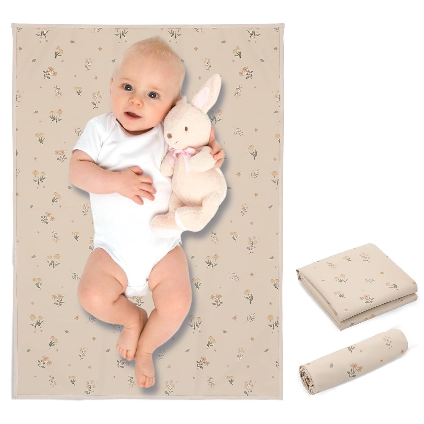 Vegan Leather Baby Changing Mat - Wipeable Portable Changing Pad, Foldable Travel Changing Mat for Baby, Newborns (Flower,20"*28")