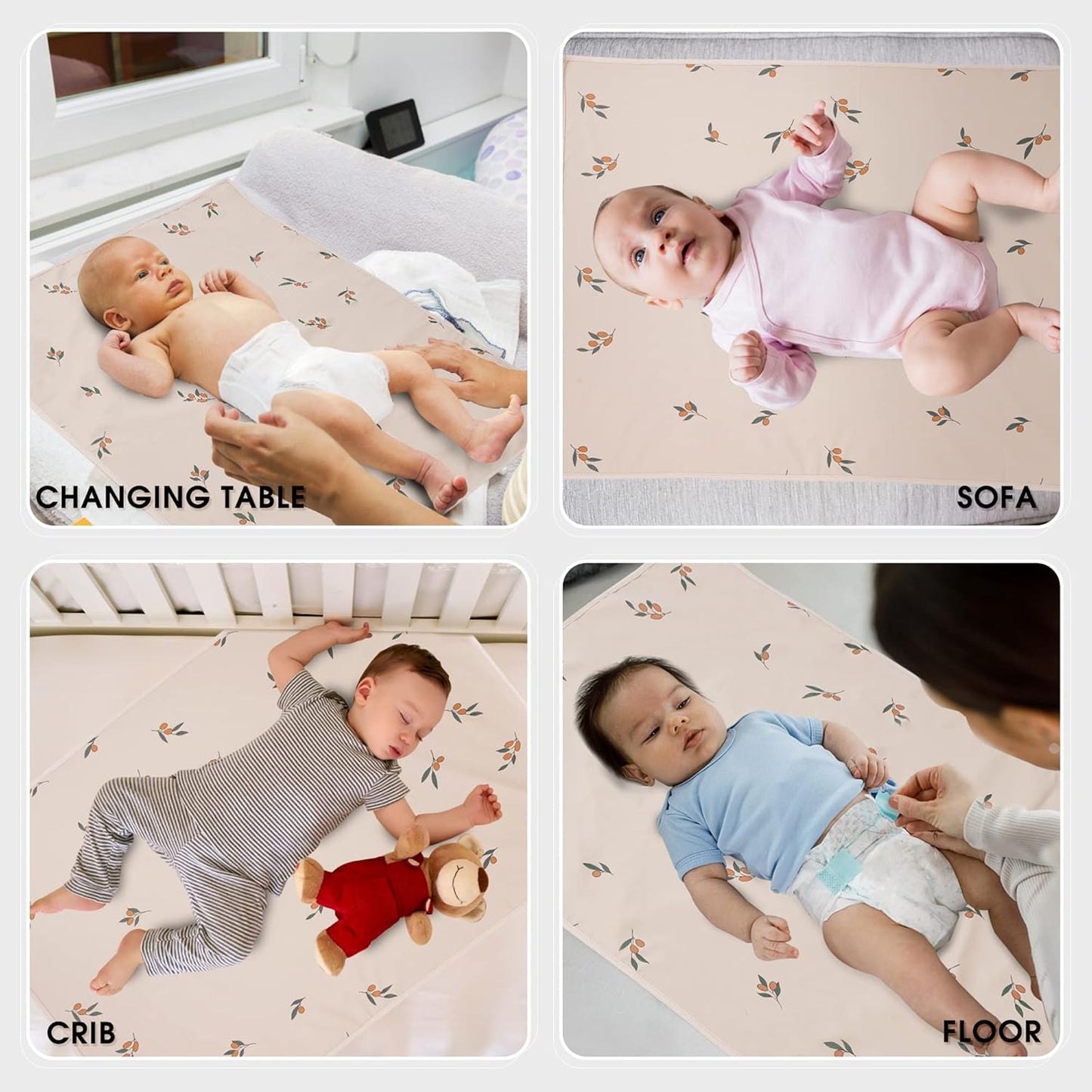 Vegan Leather Baby Changing Mat - Wipeable Portable Changing Pad, Foldable Travel Changing Mat for Baby, Newborns (Flower,20"*28")